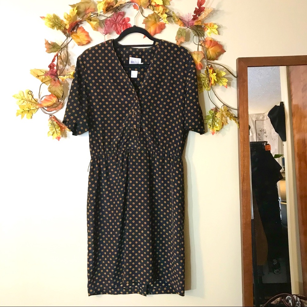 Vintage Leslie Fay Yellow Brown Prarie Dress